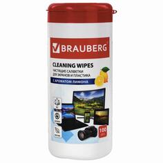 Влажные салфетки для экранов Brauberg с ароматом лимона, туба 100 шт (511688) с ароматом лимона, туба 100 шт (511688)