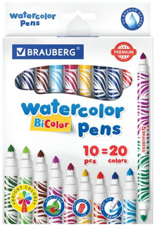 Фломастеры Brauberg Premium Bi-Color, двусторонние, 10 шт, 20 цветов (151945) Premium Bi-Color, двусторонние, 10 шт, 20 цветов (151945)