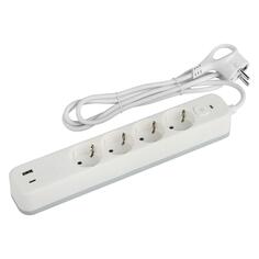 Сетевой фильтр ЭРА с заземлением, выключателем, 4 розетки + 2xUSB-A + C2, 4 A, 10 А, 1,5 м (USF-4es-1,5m-2xUSBAC-W) с заземлением, выключателем, 4 розетки + 2xUSB-A + C2, 4 A, 10 А, 1,5 м (USF-4es-1,5m-2xUSBAC-W)