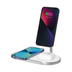 Беспроводное зарядное устройство LYAMBDA LWI11, магнитное, для двух телефонов и наушников, белое LWI11, магнитное, для двух телефонов и наушников, белое
