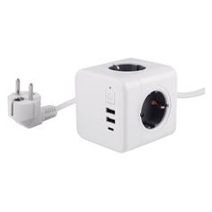 Сетевой фильтр RocketSocket Cube Extended 4 Euro, 16A, 3хUSB 2A+C с блоком 5В/3.0А, 1,5 м, белый/серый (GNS1405) Cube Extended 4 Euro, 16A, 3хUSB 2A+C с блоком 5В/3.0А, 1,5 м, белый/серый (GNS1405)