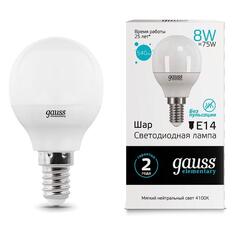 Светодиодные лампы Gauss Elementary "Шар" 8W 540lm 4100K Е14, 10 шт (53128) Elementary "Шар" 8W 540lm 4100K Е14, 10 шт (53128)