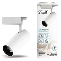 Светильник трековый Gauss цилиндр, 20W 1650lm 4000K 180-240V IP20, 65х210 мм, угол 24 градуса LED, белый (TR068) цилиндр, 20W 1650lm 4000K 180-240V IP20, 65х210 мм, угол 24 градуса LED, белый (TR068)