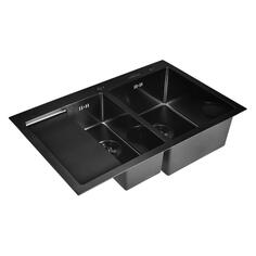 Мойка кухонная Wisent нержавеющая сталь с PVD покрытием, 78х51 см, с сифоном (WW37851B-SR/WS-02-2B) нержавеющая сталь с PVD покрытием, 78х51 см, с сифоном (WW37851B-SR/WS-02-2B)