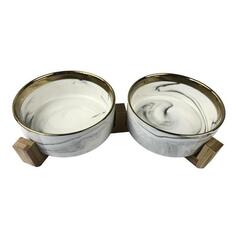 Миска для животных Zoowell Aura, двойная, керамическая, 2х400 мл, на подставке, с окантовкой золотом Aura, двойная, керамическая, 2х400 мл, на подставке, с окантовкой золотом
