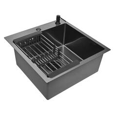 Мойка кухонная Wisent нержавеющая сталь с PVD покрытием, 50х50 см, с коландером и дозатором (WGS35050B/W302644B/W405B/WGER010) нержавеющая сталь с PVD покрытием, 50х50 см, с коландером и дозатором (WGS35050B/W302644B/W405B/WGER010)