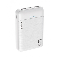 Внешний аккумулятор PERO PB01 5000 mAh, Li-Pol, output 2xUSB-A 2.1A, белый ПЕРО