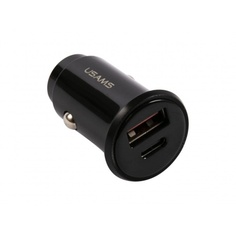 Автомобильное зарядное устройство USAMS USB+Type-C (модель US-CC086 C12), QC4.0+PD3.0 Fast Charging черный (CC86TC01)