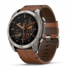 Умные часы Garmin Fenix 8 AMOLED Sapphire титановый серый, каштановый кожаный ремешок 51мм