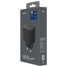 Сетевое зарядное устройство PERO TC02 2USB 2.1A c кабелем Type-C черный ПЕРО