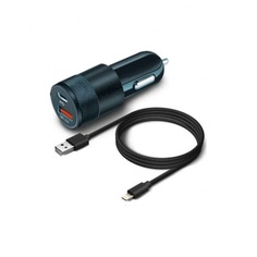 Автомобильное зарядное устройство BoraSCO Power Delivery + QC 3.0, 38W+ дата-кабель Type-C - 8 pin, черное
