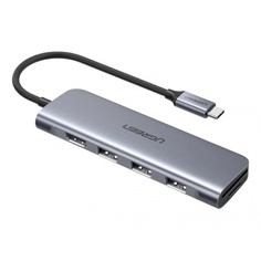 USB-Хаб UGREEN CM195 (70410) USB-C to 3 Ports USB3.0-A Hub + HDMI + TF/SD серый космос