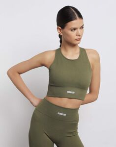 Хаки спортивный топ-бра в рубчик со съёмными чашками Gloria Jeans