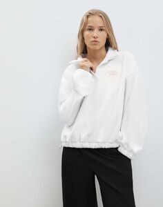 Молочный свитшот oversize с воротником поло Gloria Jeans