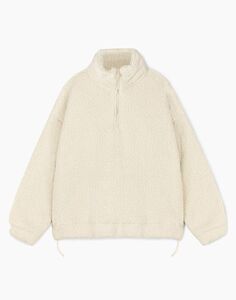 Бежевый меховой свитшот-трансформер oversize Gloria Jeans