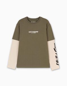 Хаки лонгслив oversize с двойным рукавом Gloria Jeans