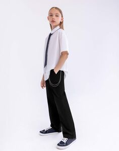 Чёрные брюки Wide leg с декоративной цепью Gloria Jeans