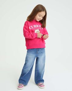 Розовый свитшот oversize с вышивкой для девочки Gloria Jeans