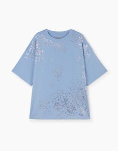 Голубая футболка oversize с анималистичным принтом Gloria Jeans