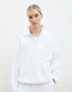 Молочный свитшот oversize с воротником на молнии Gloria Jeans
