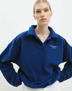 Тёмно-синий свитшот oversize с воротником поло Gloria Jeans