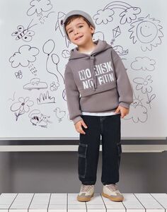 Серое худи oversize с принтом для мальчика Gloria Jeans