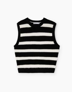 Чёрный жилет oversize в полоску Gloria Jeans
