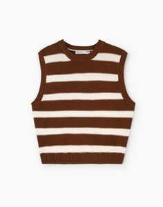 Коричневый жилет oversize в полоску Gloria Jeans
