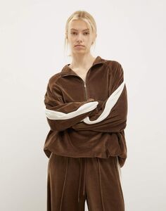 Коричневый велюровый свитшот oversize с лампасами Gloria Jeans