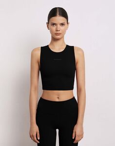 Чёрный спортивный кроп-топ с принтом Gloria Jeans