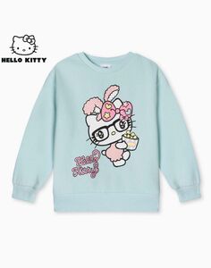 Мятный свитшот с принтом Hello Kitty для девочки Gloria Jeans