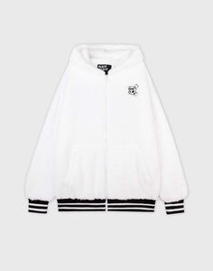 Белая куртка oversize из шерпы с вышивкой и аппликацией Gloria Jeans