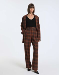 Чёрные классические брюки Straight в клетку Gloria Jeans