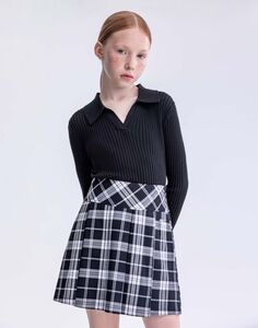 Чёрный пуловер в рубчик с отложным воротником Gloria Jeans