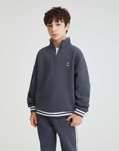 Тёмно-серый свитшот oversize с патчем Gloria Jeans