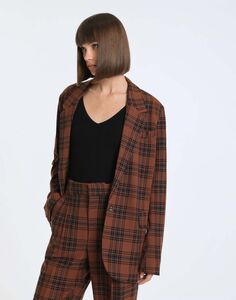 Коричневый пиджак oversize в клетку Gloria Jeans