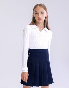 Белый пуловер в рубчик с отложным воротником Gloria Jeans