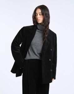 Чёрный двубортный жакет oversize из вельвета Gloria Jeans