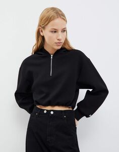 Чёрное укороченное худи oversize с молнией и стопперами Gloria Jeans
