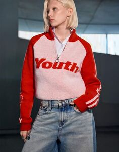Пуловер колор-блок с воротником-стойкой на молнии и принтом Gloria Jeans