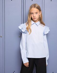 Голубая шифоновая блузка с оборками Gloria Jeans