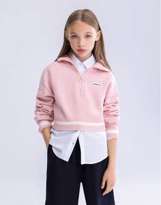 Светло-розовый укороченный пуловер с молнией Gloria Jeans