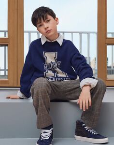 Тёмно-синий джемпер oversize с надписью Gloria Jeans