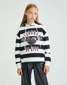 Худи oversize в полоску с принтом Gloria Jeans