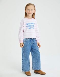 Полосатый лонгслив oversize с принтом для девочки Gloria Jeans