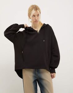 Чёрное худи-трансформер superoversize со шнурком Gloria Jeans