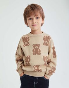 Бежевый джемпер oversize с мишками для мальчика Gloria Jeans
