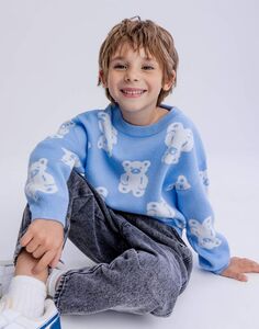 Голубой джемпер oversize с мишками для мальчика Gloria Jeans