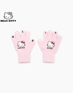 Розовые перчатки с принтом Hello Kitty для девочки Gloria Jeans
