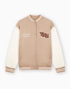 Бежевая толстовка-бомбер oversize колор-блок с вышивкой Gloria Jeans